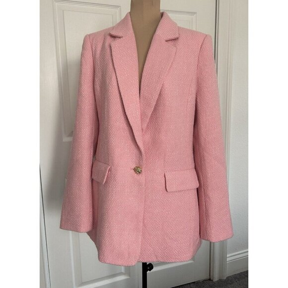 ENDLESS ROSE Womens Tweed Single Breasted Blazer Jacket Pink Size M - Picture 7 of 16